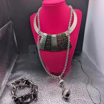 Silvertone Hammered Metal Choker Necklace And More 