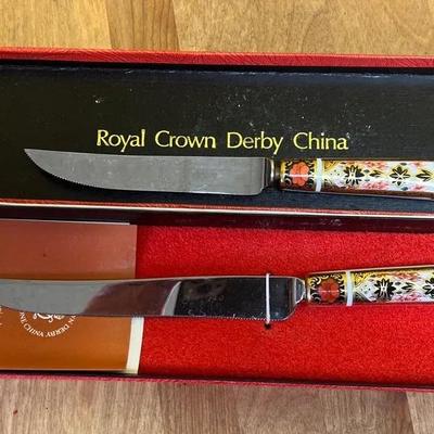 Royal Crown Derby Imari porcelain handled bread and cheese knives set