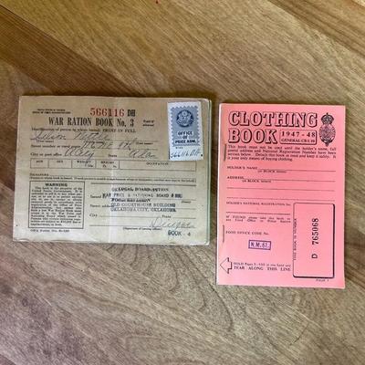 World War II era War Ration Book and post-war Clothing Book