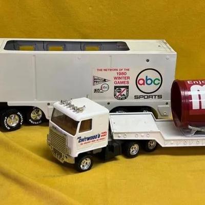 Vintage Nylint 1980 ABC Sports Winter Games semi-truck and Mr. Pibb tanker