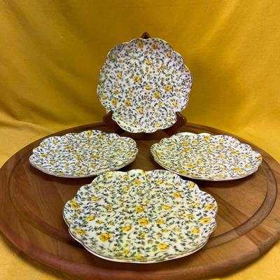 Vintage Yada China porcelain snack plates with yellow roses