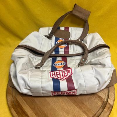 TAG Heuer x Gulf collaboration quilted weekender travel bag