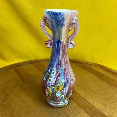 Vintage Murano millefiori glass vase with applied handles