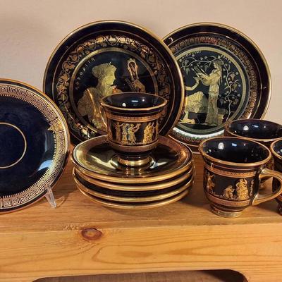 Handmade Greek Demitasse Cups and Saucers with 24K Gold Decoration