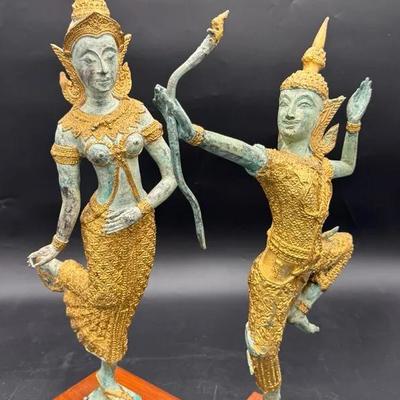 Bronze Figurines on Wooden Bases, Qty 2