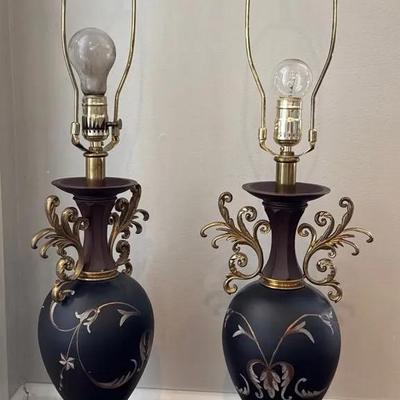 Pair of Vintage Ornate Table Lamps, Qty 2