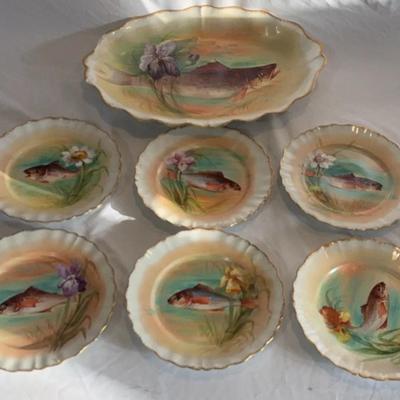 Limoges 7 Piece Fish Painted Set 