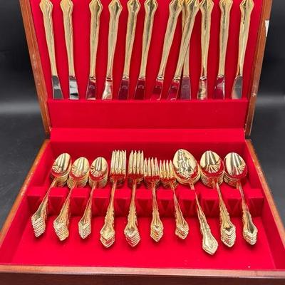 Elegance Japan Gold-Plated Flatware Set in Box, 