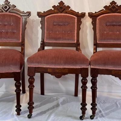 Victorian Style Carved Wood Chairs, Qty 5