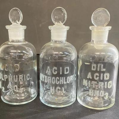 Embossed Laboratory Glass Reagent Bottles, Set Of 3