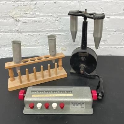 Antique Iron Hand-Crank Centrifuge And 60’s Laboratory Cell Counter 