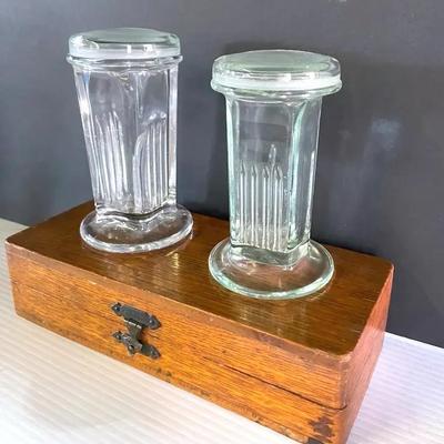 Vintage Wheaten Glass Staining Jar With Slide Jar And Collectible Box