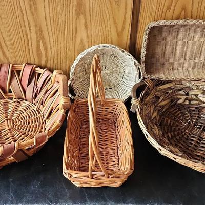 5 Unique Woven Baskets - Large & Small, Handled, Side Handles, Various Sizes