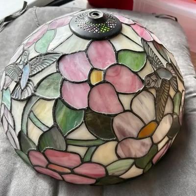 Hummingbird Pink Tiffany-Style Stained Glass Light Shade - Pink & Green, Bird Design
