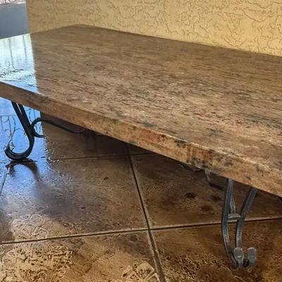 Metal & Stone Coffee Table - Tan With Black And Rust Color Throughout.
