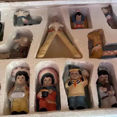 Native American Nativity Set - 13 Piece Porcelain, Hand Sculpted & Painted, 1996 Albert Price