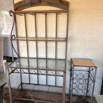 Metal & Glass Wine Rack, Display Shelf, 2 Wine Racks, Tile Top & Wood Top