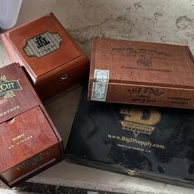4 Wooden Cigar Boxes - Lidded, Square, Rectangle