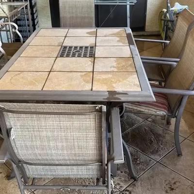 Outdoor Hampton Bay Patio Table & 4 Chairs - Metal, Interchangeable Tile Top. Chairs Mesh Seats 