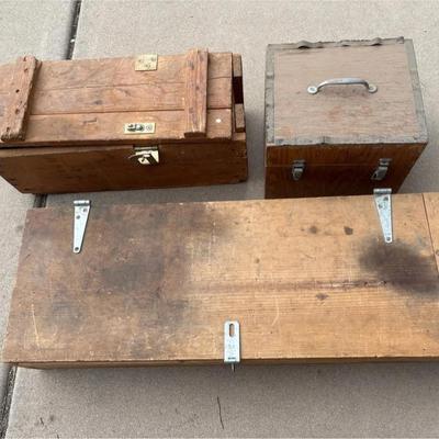 Vintage Wooden Crates / Storage Boxes (3) - Ammunition, Military, Lidded