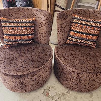 2 Matching Coaster Fine Furniture Chairs - Swivel Bases, Accent Pillows, Southwest, Browns
