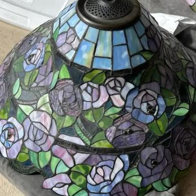 Floral Tiffany-Style Stained Glass Lamp Shade - Tiered, Purple, Green, Blue