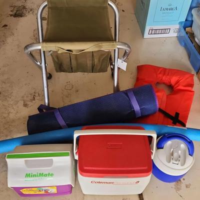 Camping Gear - Igloo Coolers, Foldable Chair With Storage, Life Vest, Mats