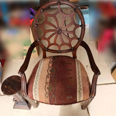 Beautiful Dining Chair With Wooden Pedestal Table, Brown Pattern Upholstery 