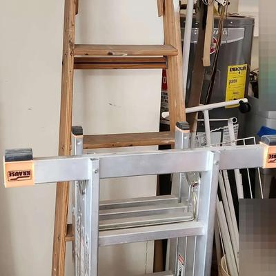 Krause Multimatic Foldable Metal Ladder & 6 Ft Wooden Ladder