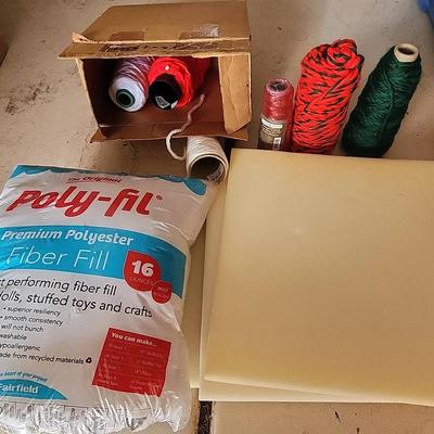 Quilting & Crafting Supplies - Big Colorful Spools Of Christmas Yarns, Polyfil (3), Foam Sheets