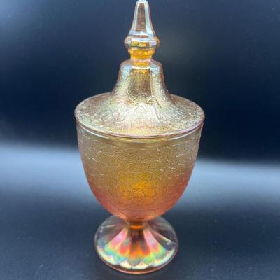 Jeannette Vintage Carnival Glass Lidded Compote