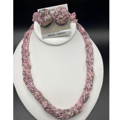 Bohemian Glass Multi‑Strand Necklace with Matching Pierced Earrings