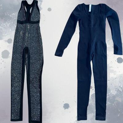 Soo Slick Bodysuit Duo – Sparkling Studded & Ribbed Black Styles, Sz M