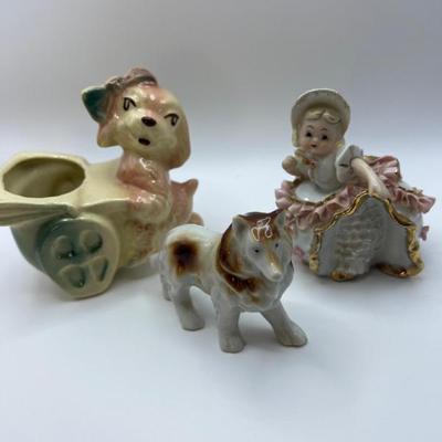 3 Mid‑Century Ceramic Figurines–Josef Girl, Dog Planter & Collie