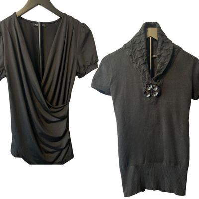 PattyBoutik Medium Black Tops–Knit Collar Button Style & 80s‑Inspired