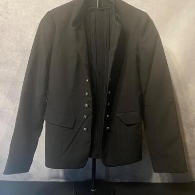 Black Military Style Jacket & Stretch Textured Long‑Sleeve Top	