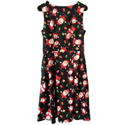 Vintage Santa Claus Print Flared Dress - Small