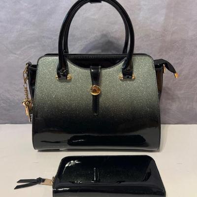 Black Ombre Patent Leather Handbag - Coordinating Wallet