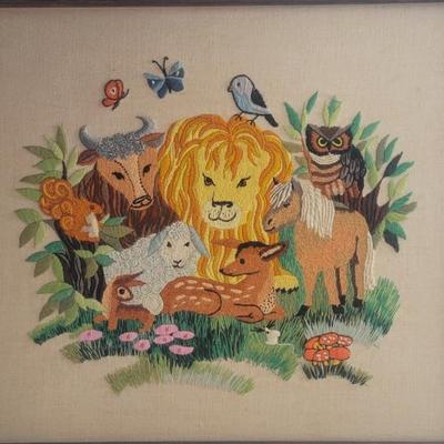 "Peaceable Kingdom" crewel artwork