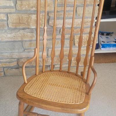 Vintage Spindle-back rocker with cane seat 