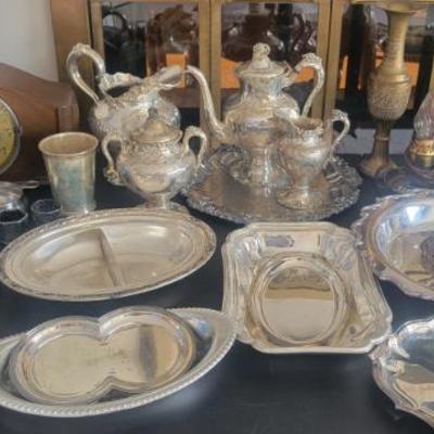 Beautiful Tea Set and other Silver Plate serving pieces 