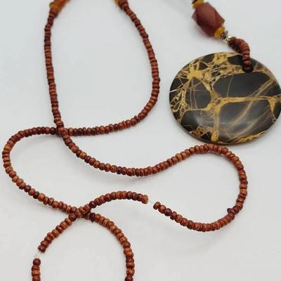 Coconut Jasper Disc Pendant Necklace Hand Made Artisan 