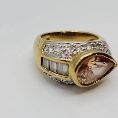 HSN Gold Vermeil and Sterling Ring Sz 5  with Peach and Clear Stones