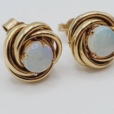 14k Yellow Gold and Opal Pierced Earrings 