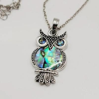 Abalone Inlay Silvertone Pendant Necklace