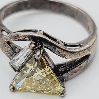 Triangle Yellow Stone Ring Sterling Silver 925 Sz 7