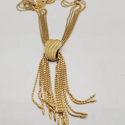 Gold Tone Monet Tassel Necklace Nice Detail