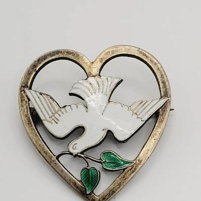 Denmark Enamel Dove of Peace Pin Vintage
