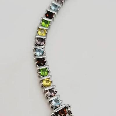 Sterling Multi Gem Tennis Bracelet 925 Silver