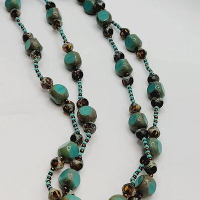 Artisan Glass Necklace Turquoise And Amber Tones